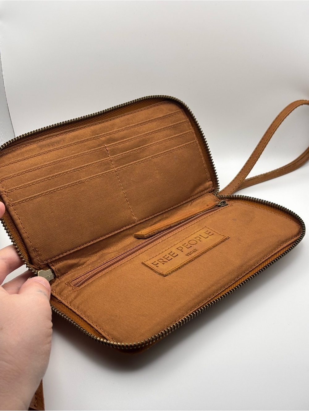 Free People Brown Distressed Vegan Leather Zipper Wristlet zip-around Wallet - Picture 4 of 6